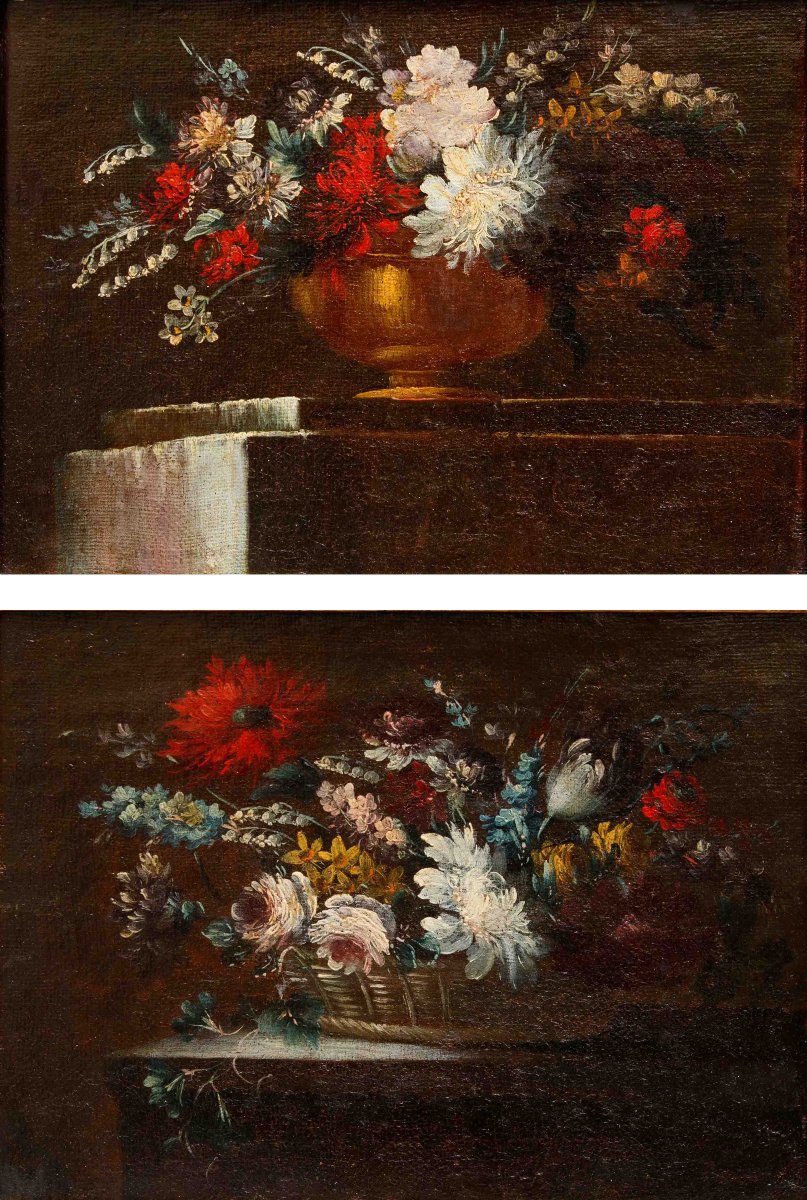 École napolitaine du XVIIIe siècle, Vase et panier de fleurs-photo-2