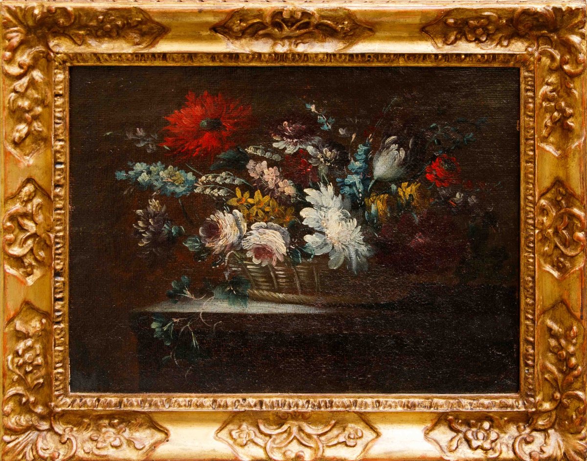 École napolitaine du XVIIIe siècle, Vase et panier de fleurs-photo-3