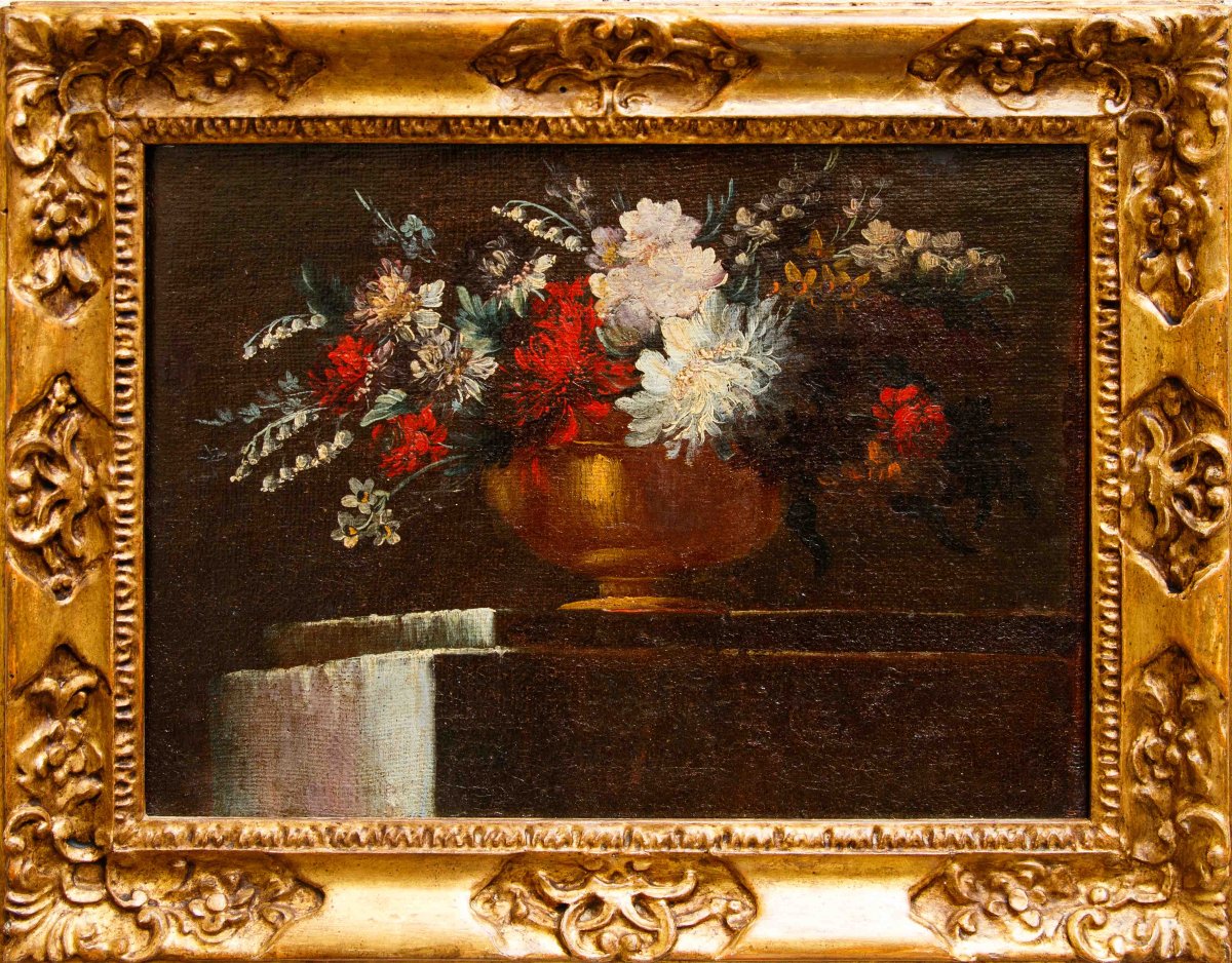 École napolitaine du XVIIIe siècle, Vase et panier de fleurs-photo-4