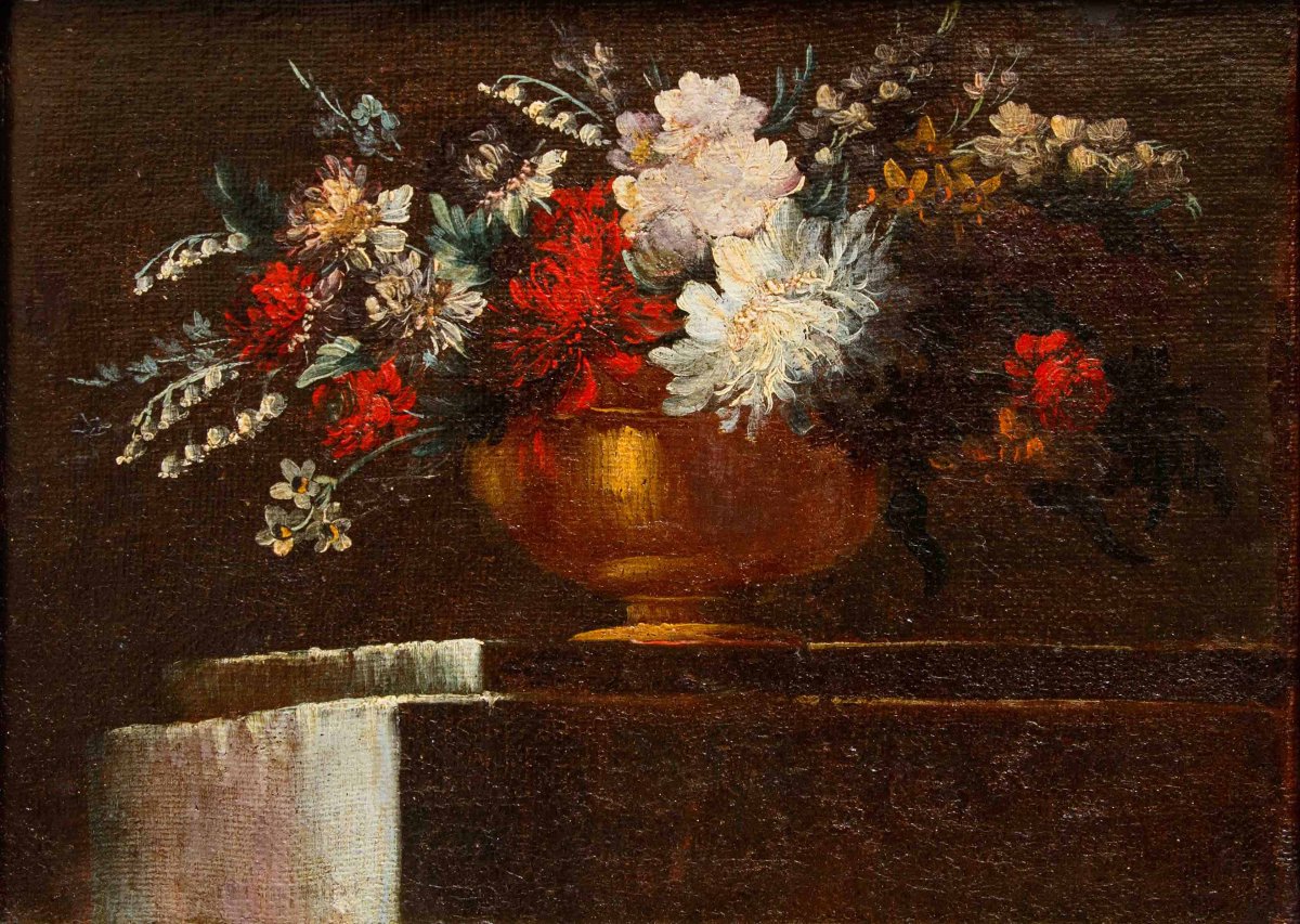École napolitaine du XVIIIe siècle, Vase et panier de fleurs-photo-2