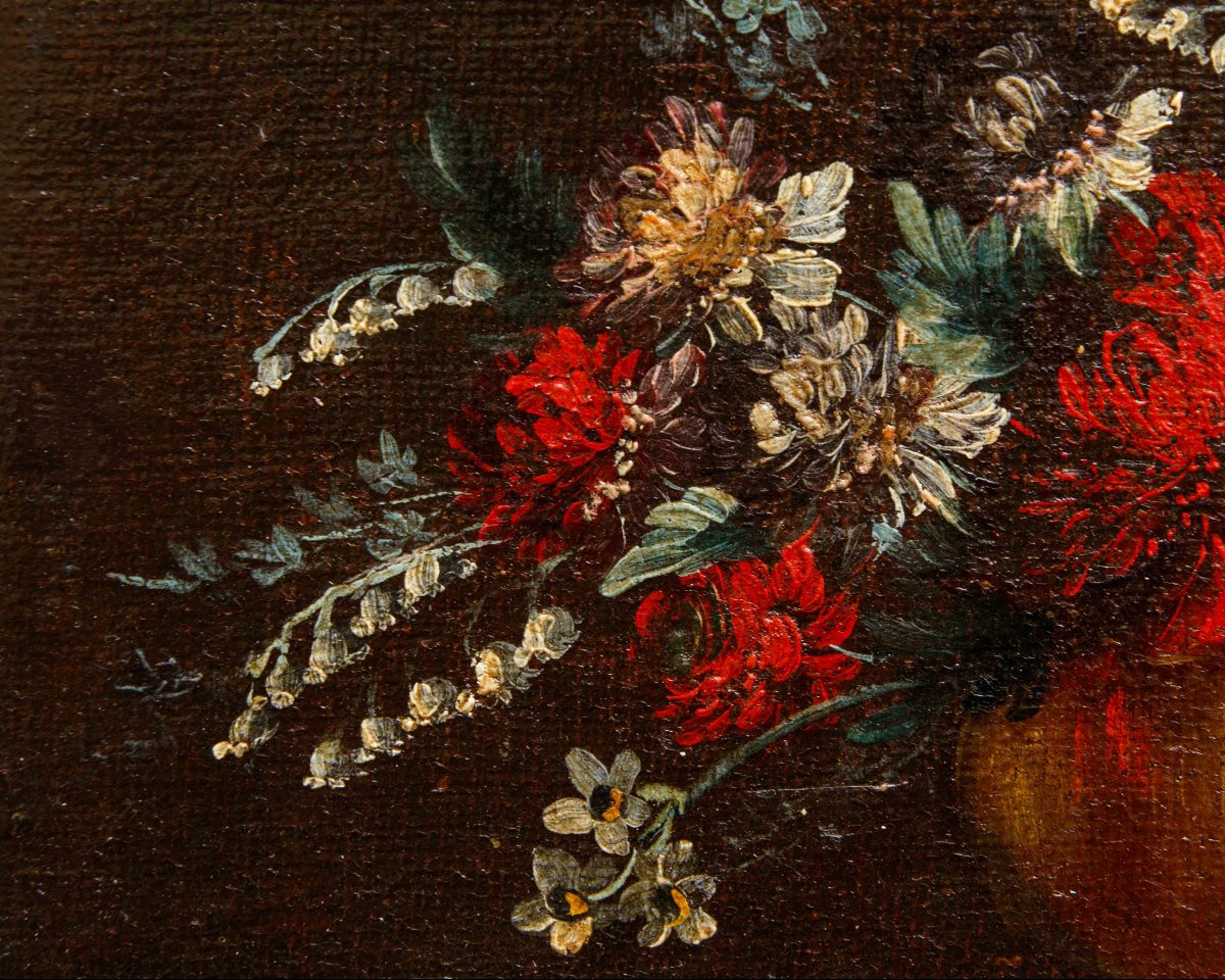 École napolitaine du XVIIIe siècle, Vase et panier de fleurs-photo-4