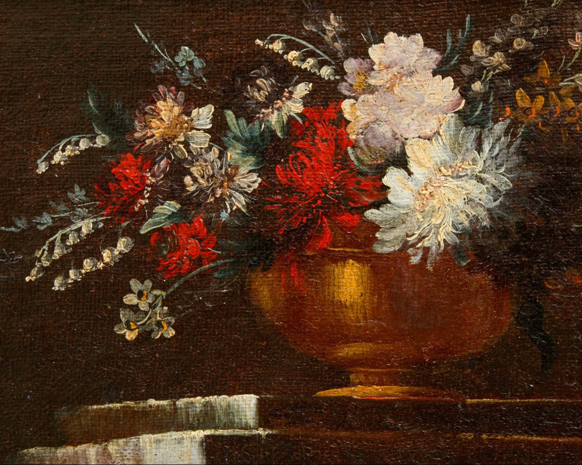 École napolitaine du XVIIIe siècle, Vase et panier de fleurs-photo-8