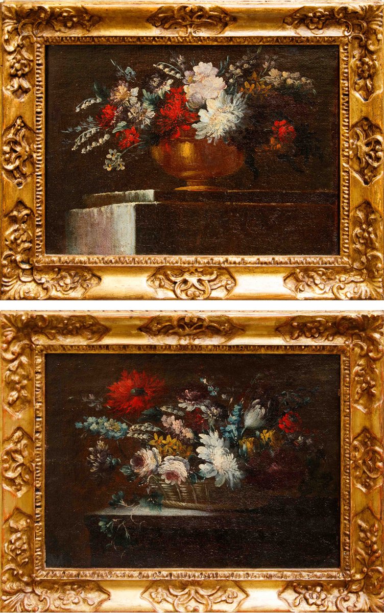 École napolitaine du XVIIIe siècle, Vase et panier de fleurs