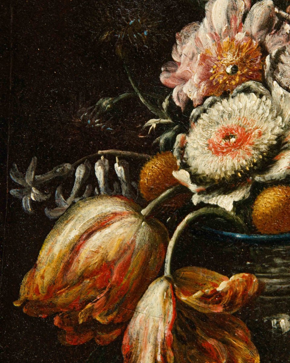 Nicola Casissa (? – Naples, 1731), Still Life With A Vase Of Flowers-photo-3