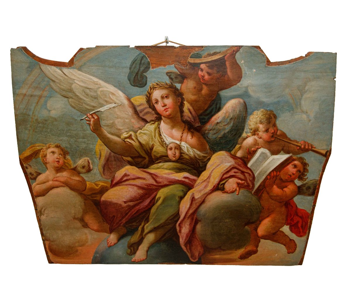 École émilienne, XVIIIe siècle, Allégories de la géométrie et de la poésie-photo-3