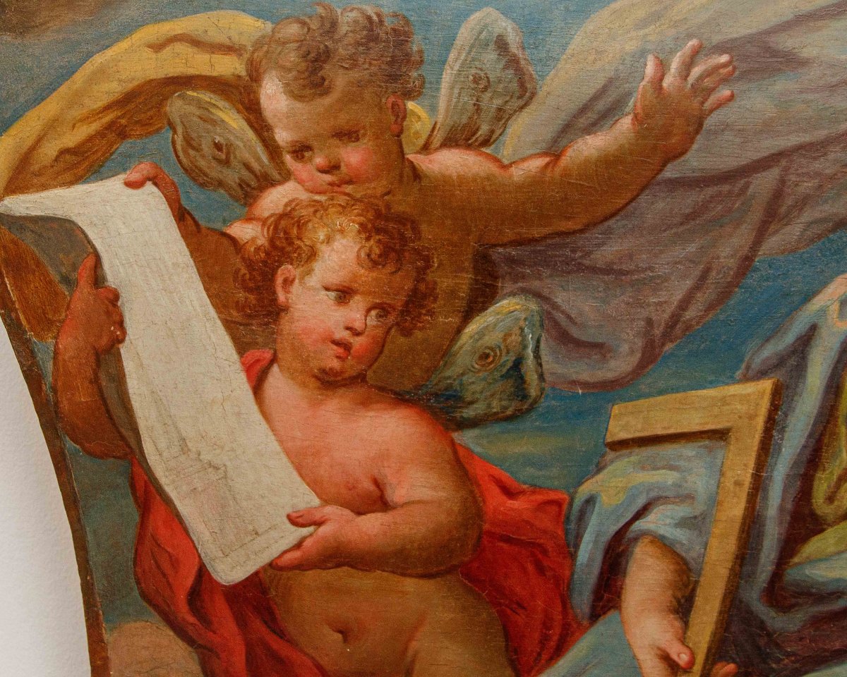 École émilienne, XVIIIe siècle, Allégories de la géométrie et de la poésie-photo-4