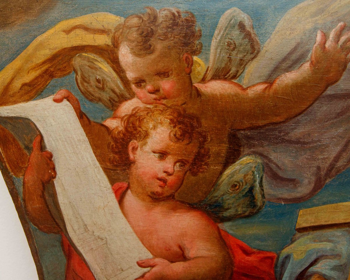 École émilienne, XVIIIe siècle, Allégories de la géométrie et de la poésie-photo-7