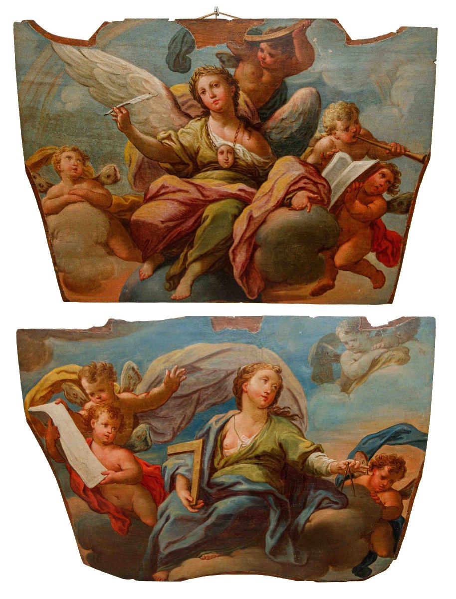 École émilienne, XVIIIe siècle, Allégories de la géométrie et de la poésie