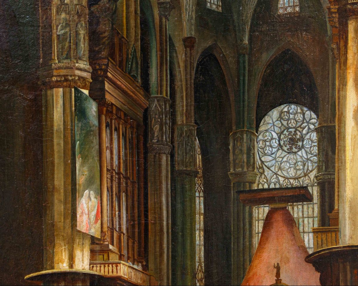 École lombarde du XIXe siècle, Intérieur de la cathédrale de Milan-photo-4