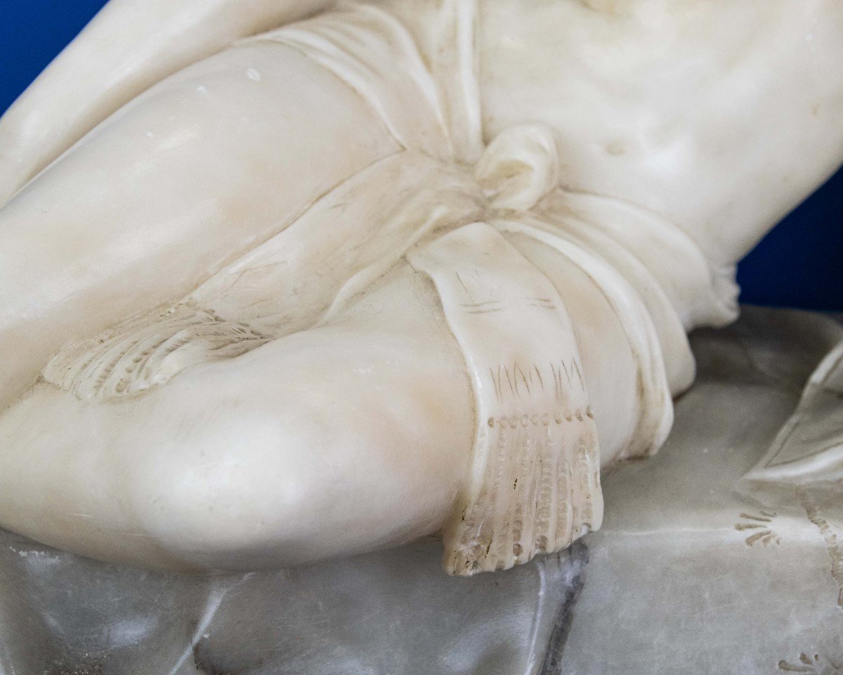 Reclining Woman With Sphinx, Alabaster Sculpture, 20th Century-photo-2