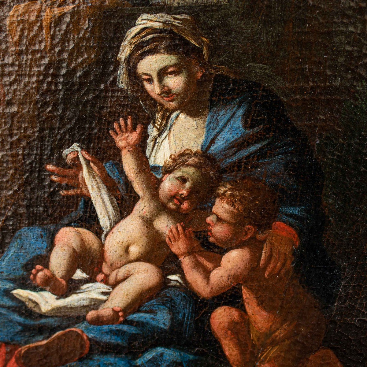 Sainte Famille Avec San Giovannino, XVIIe Siècle, école émilienne-photo-4