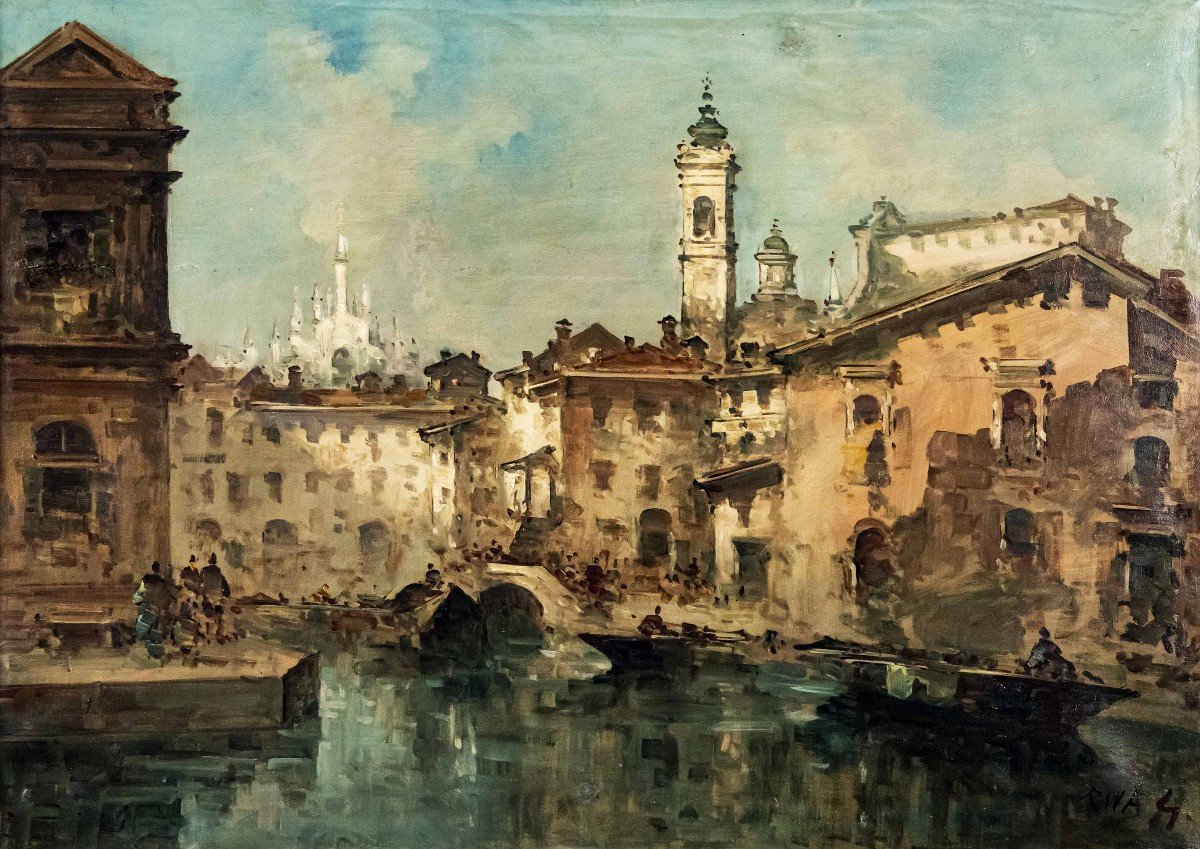 View Of The Naviglio With The Duomo, G. Riva (1834 - 1916)-photo-2
