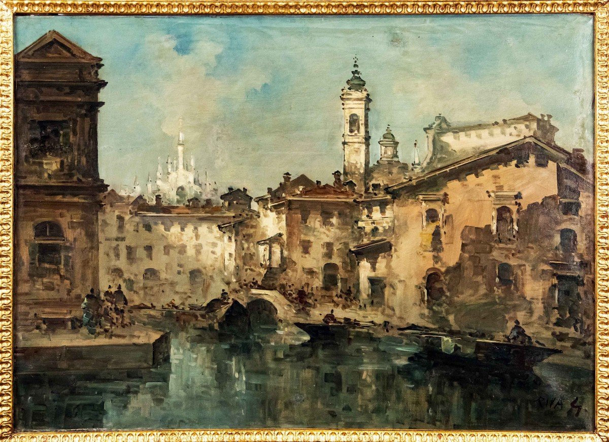 View Of The Naviglio With The Duomo, G. Riva (1834 - 1916)