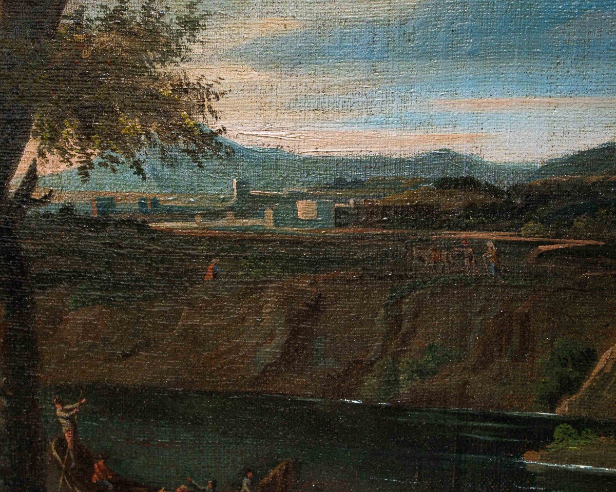 Eighteenth Century, Landscape With Figures At The Edge Of A River-photo-4