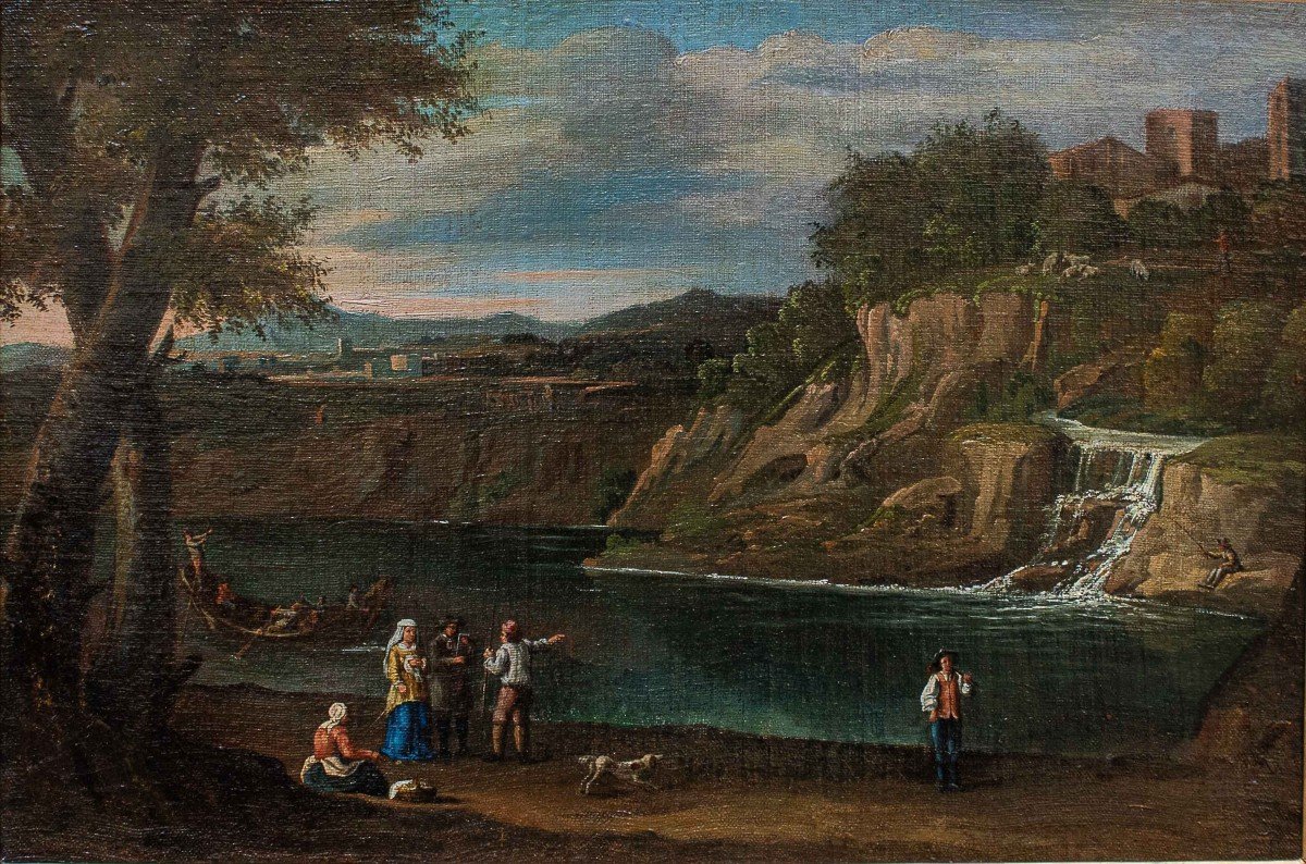 Eighteenth Century, Landscape With Figures At The Edge Of A River