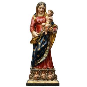 Première Moitié Du 19ème Siècle, Vierge à L’enfant Avec Des âmes Du Purgatoire 