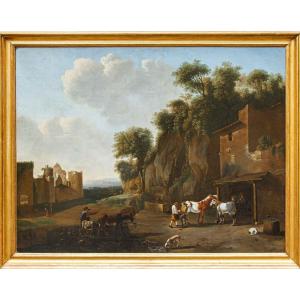 Jan Miel (1599 -1663) Paysage De La Campagne Romaine Avec Maniscalco