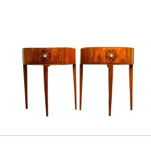 Vicenza, Late 18th Century, Pair Of Half Moon Bedside Tables