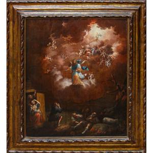 XVIIIe siècle, école flamande, L’apparition de l’ange aux bergers