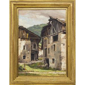 Piero Leidi (brescia, 1892 - Bedizzole, 1976), Mountain View With Wooden Bridge