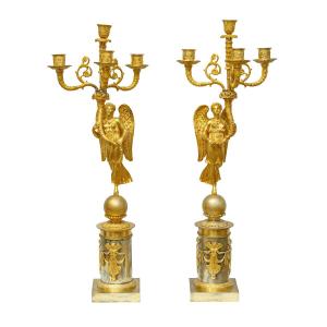 France, Empire Era, Pair Of Four-light Candelabra