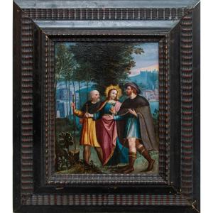 D’une gravure de Johannes Sadeler, XVIIe siècle, Jésus sur le chemin d’Emmaüs