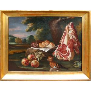 Antonio Rasio,  Composition With Bread And Salami, Meat And Fruit