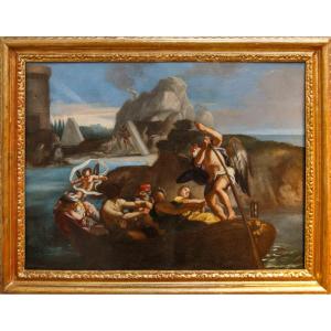 École napolitaine, 17ème siècle,  Charon transporte les âmes