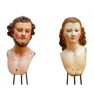Manufacture napolitaine, 18ème siècle, Deux têtes de figures de la Crèche 