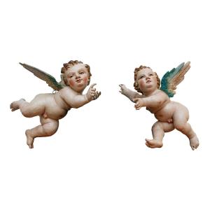 Late 18th Century - Early 19th Century, Pair Of Angels In Flight