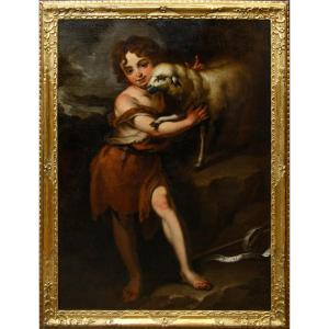 Le disciple de Bartolomé Esteban Murillo (Séville, 1617 - 1682), Saint Jean avec l’agneau
