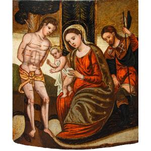 Peintre du bas-adriatique, XVIe siècle, La Vierge avec l’Enfant et les Saints Roch et Sébastien