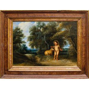 Pieter Van Avont (mechelen, 1600 – Deurne, 1652), Landscape With Saint John The Baptist And The Lamb