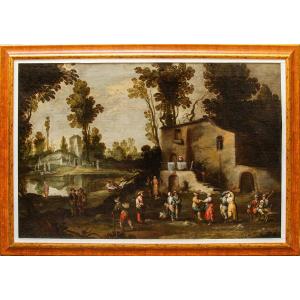 Maestro dell’Accademia Ligustica, Paysasage de campagne avec des figures