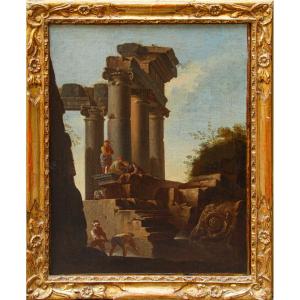 Giovanni Ghisolfi (milan, 1623 – 1683), Landscape With Architectural Ruins And Figures