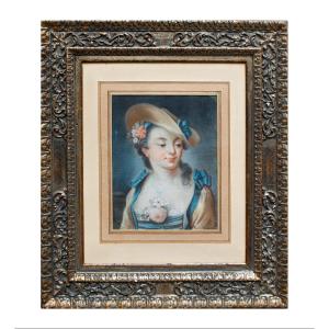 Tomaso Bugoni (Venise ? - 1767), Portrait d’une fille avec un chapeau