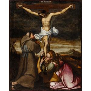 Marcantonio Mainardi (cremona, C. 1570 – 1629), *crucifixion With Mary Magdalene And Saint Francis*