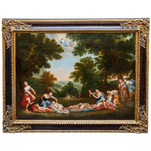 Circle Of Francesco Albani (bologna, 1578–1660), Sleeping Cupids Disarmed By Nymphs