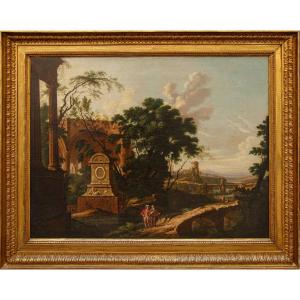 Giuseppe Bacigalupo (Tribogna, 1744 - Gênes, 1821), attr., Paysage avec des ruines