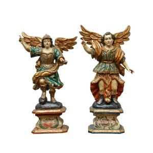 Portuguese School, Late 17th Century, Pair Of Angelic Figures