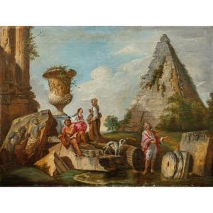 Late 18th Century, By Giovanni Paolo Panini, *capriccio Of Ruins With The Pyramid Of Cestius*