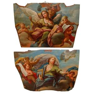 Emilian School, 18th Century, Allegories Of Geometry And Poetry