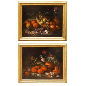 Tommaso Realfonzo, Known As Masillo (1677–1743) Still Lifes Of Fruit And Flowers Outdoors