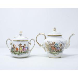 Late 19th Century, Porcelain Coffee Pot And Sugar Bowl, Cm 18/16 X 20/17.3