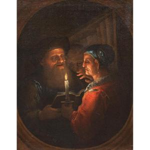 Cercle De Godfried Schalcken Ou Schalken, Paire De Lecteurs à la bougie