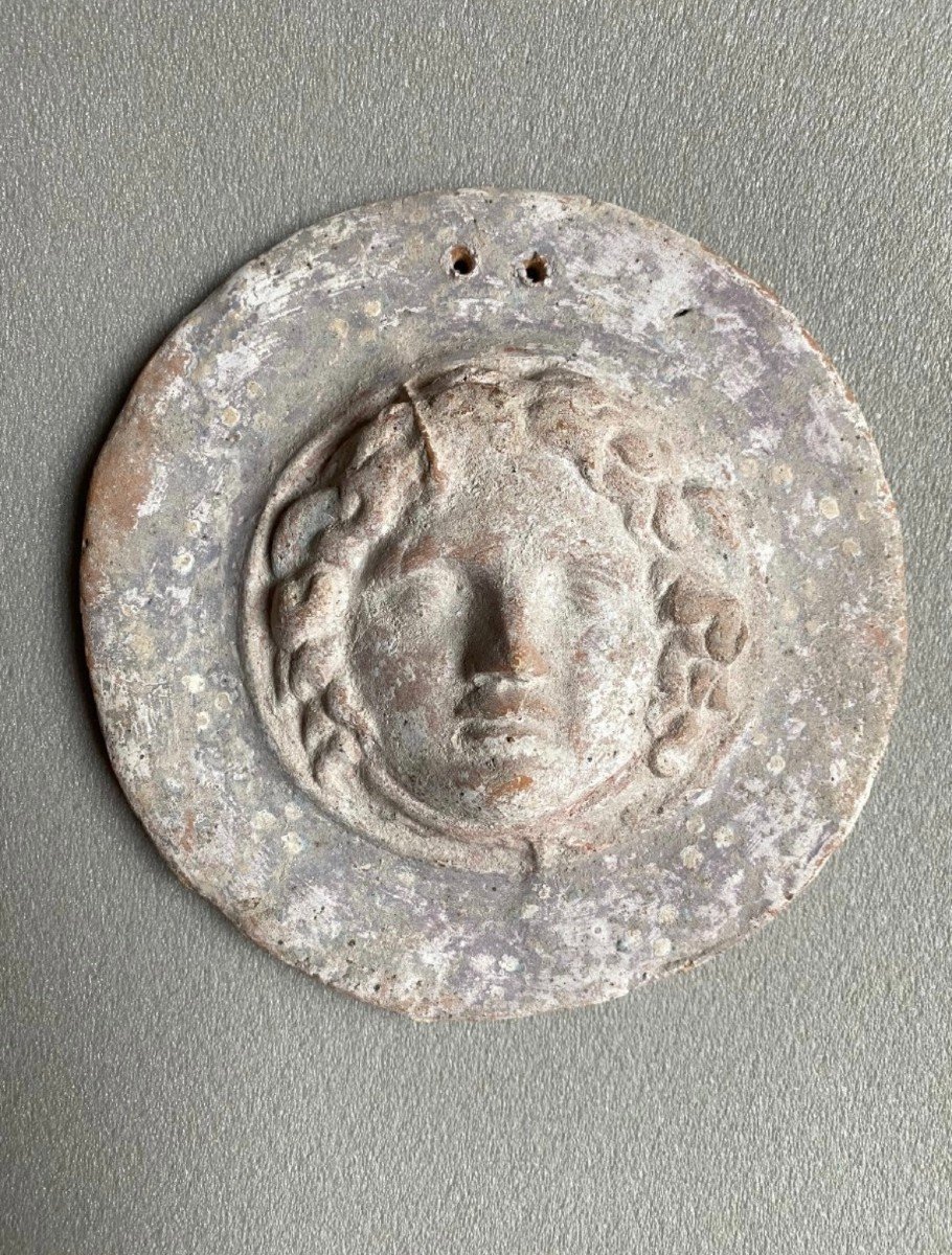 Votive Shield Portrait Medusa Great Greece Italy Terracotta Ancient Greek Art Woman Gorgon-photo-4