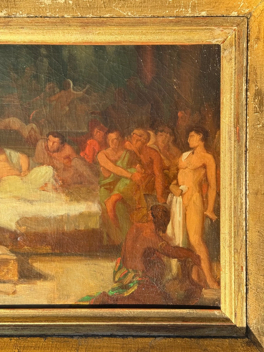 Scène Antique Esquisse D’un Tableau Néoclassique - Ecole XIXe Vers 1870-photo-5