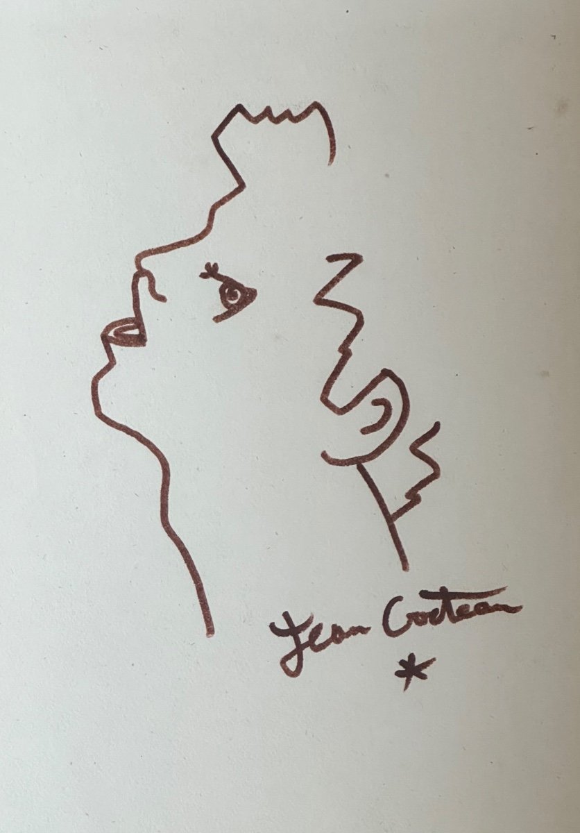 Jean Cocteau - Felt Tip Drawing - Profile Of A Young Man, Signed