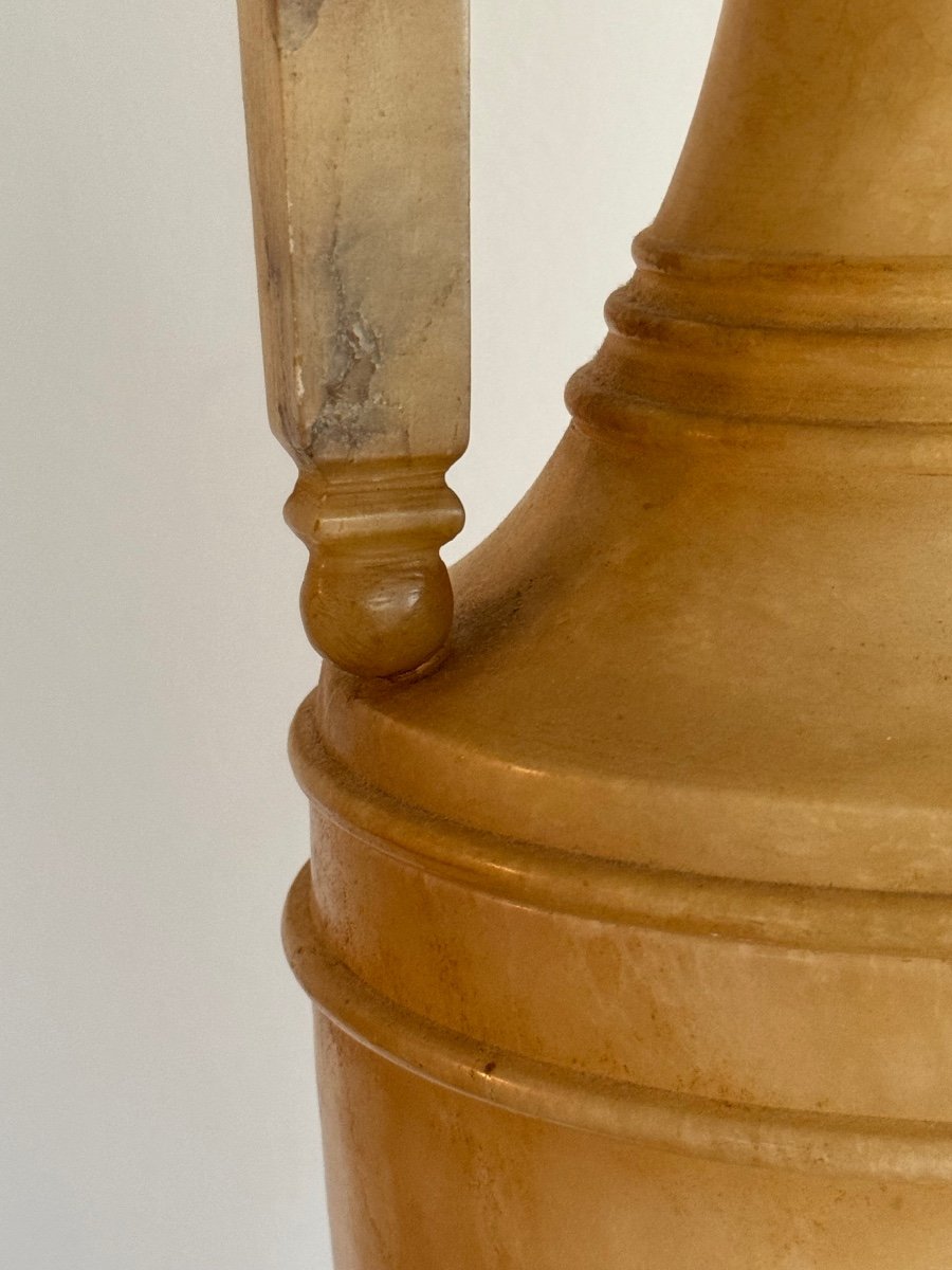 Lampe Urne Amphore En Albâtre Sculpté Espagne Art Déco Néoclassique Sculpture-photo-3