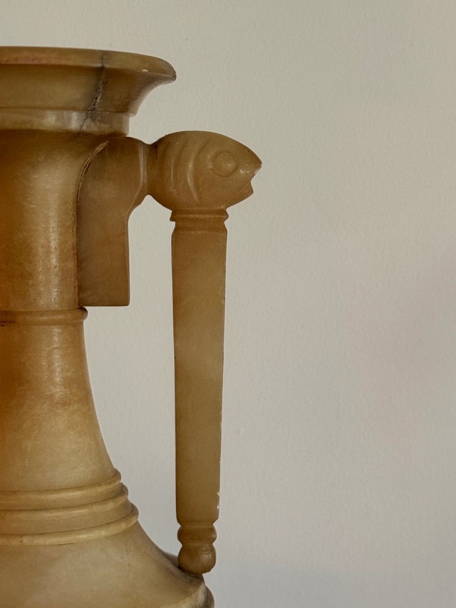 Lampe Urne Amphore En Albâtre Sculpté Espagne Art Déco Néoclassique Sculpture-photo-4